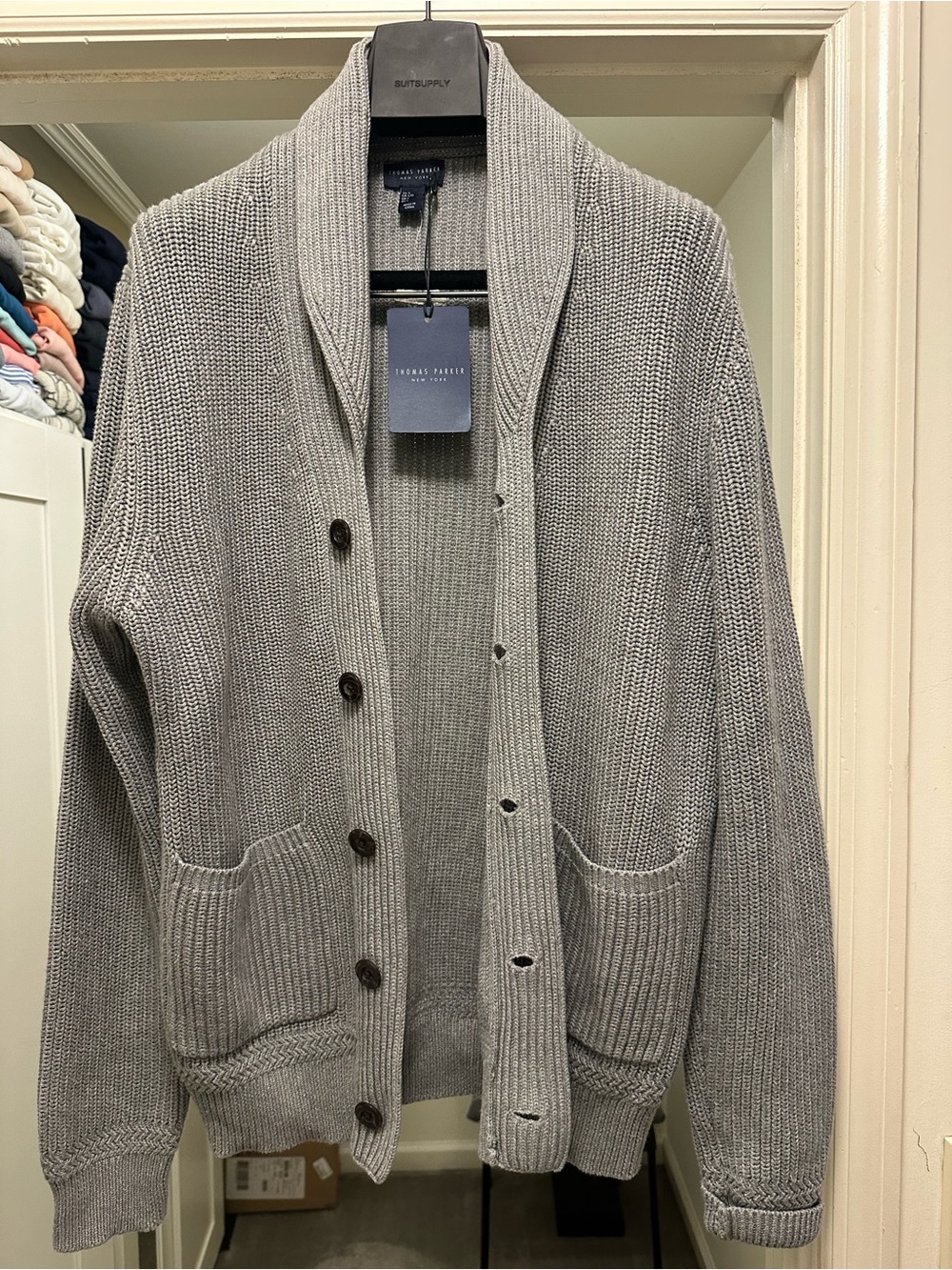 Shawl Collar Gray Knit Cardigan Sweater